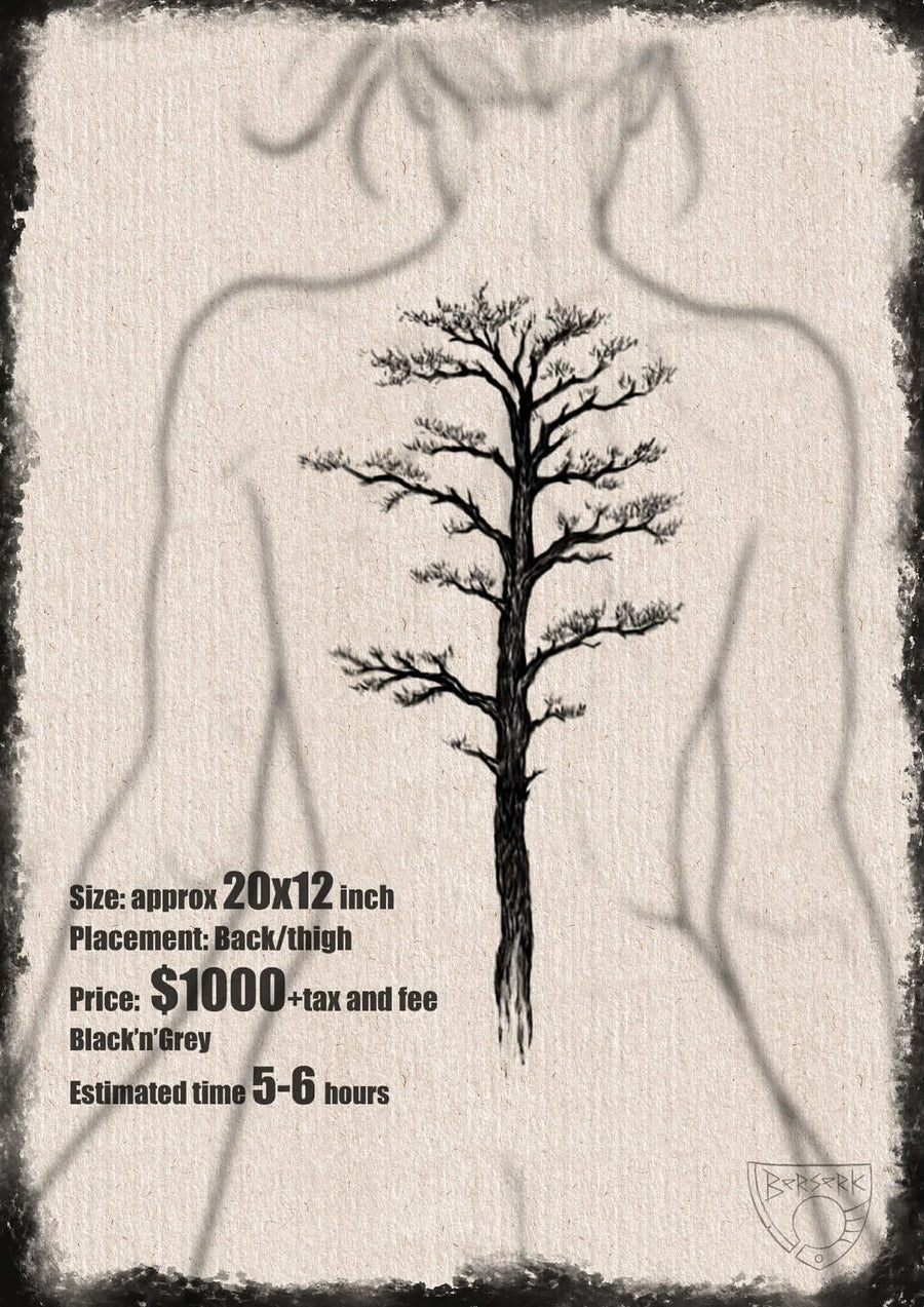 Silhouette of a person with a tree tattoo design on a textured background