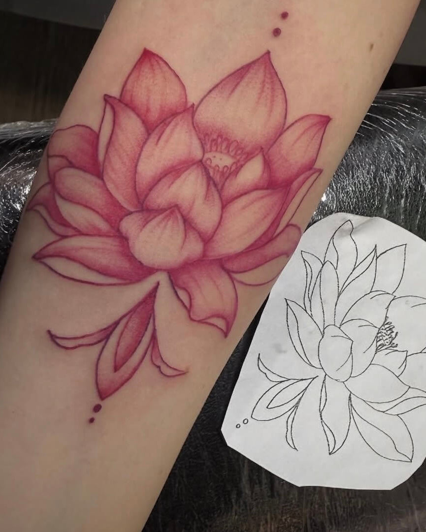 Pink Lotus with Fine Dotwork