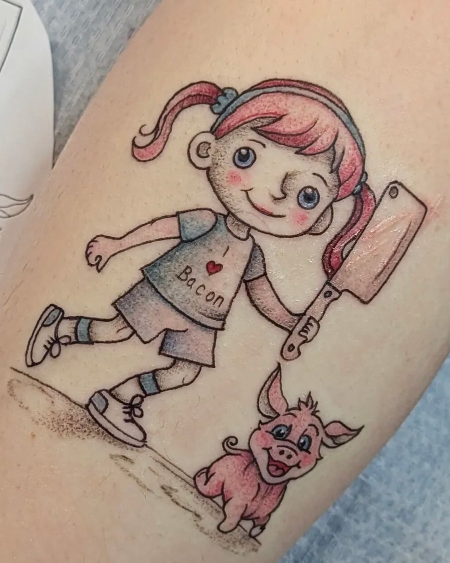 Girl with Cleaver and Piglet