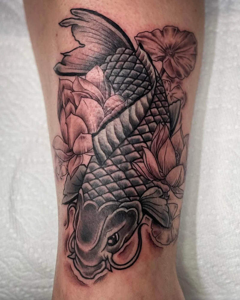 Koi Fish and Lotus Lower Leg Piece