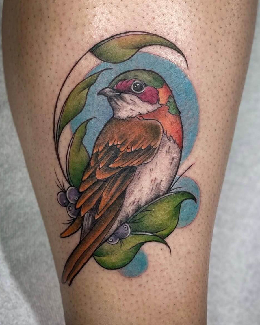 Neo-Traditional Bird with Berries