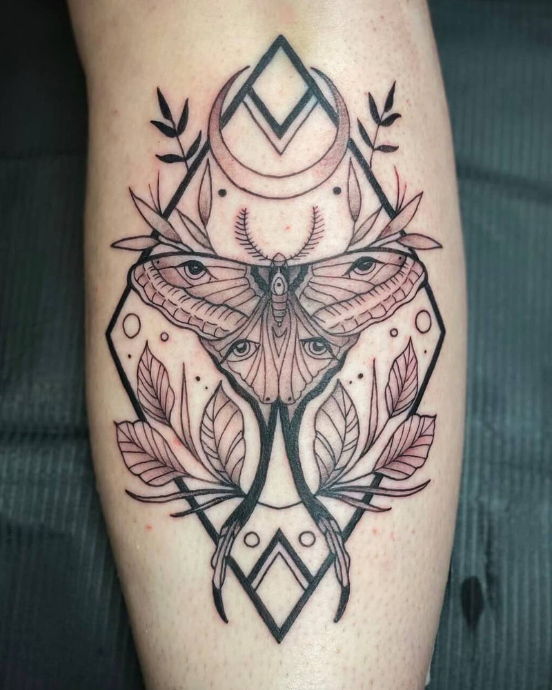 Geometric Luna Moth with Botanicals
