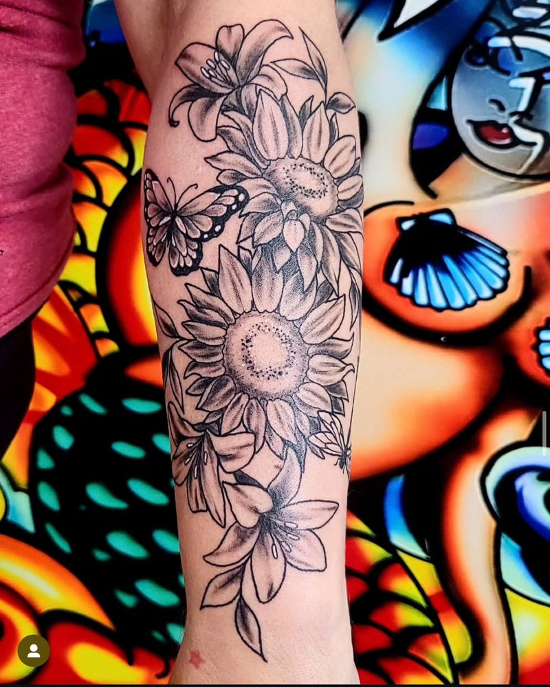 Sunflower and Lily Forearm Piece