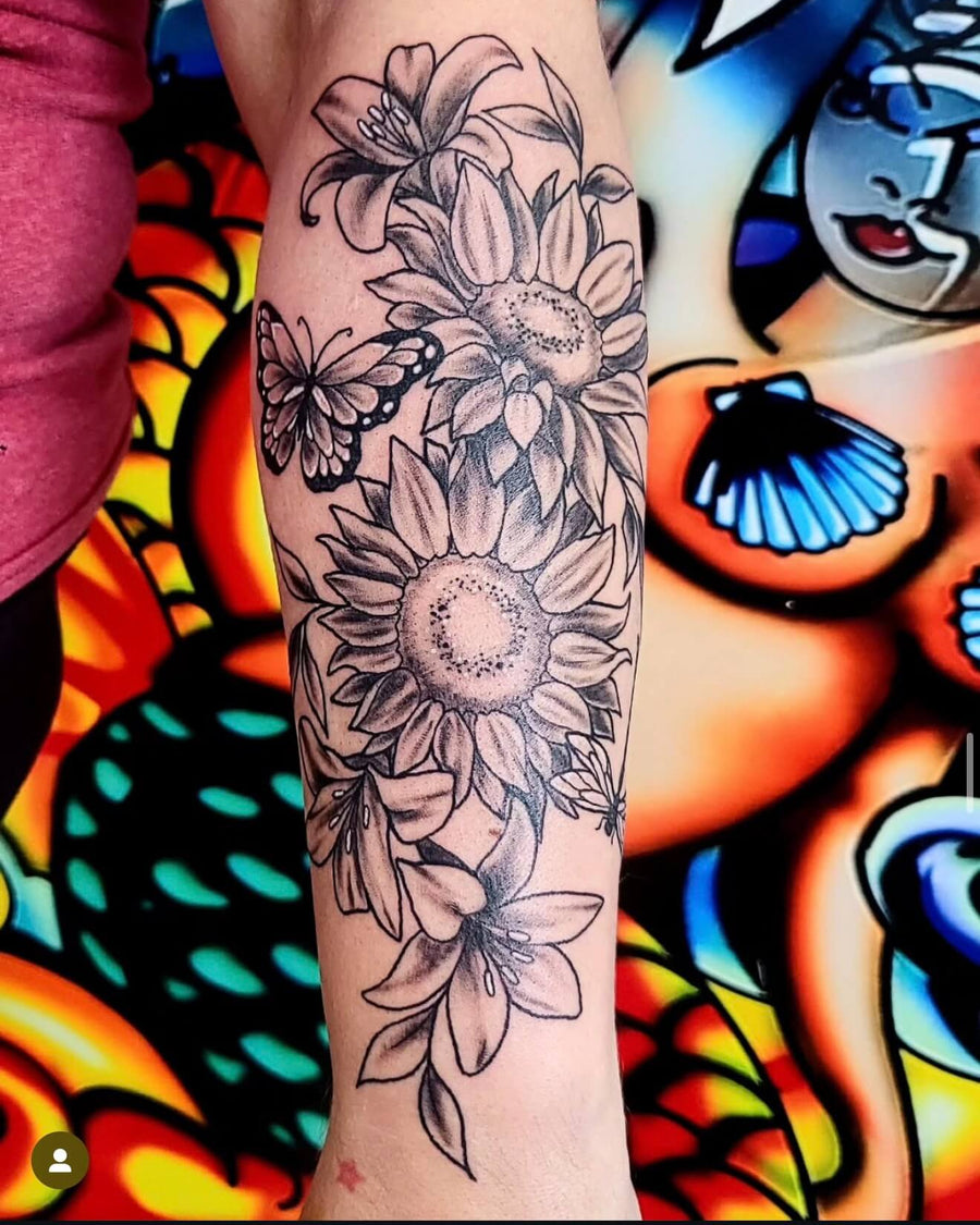 Sunflower and Lily Forearm Piece