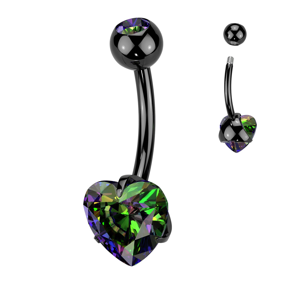 Double Prong Set Heart Gem Navel