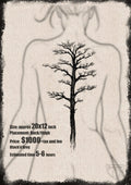 Silhouette of a person with a tree tattoo design on a textured background