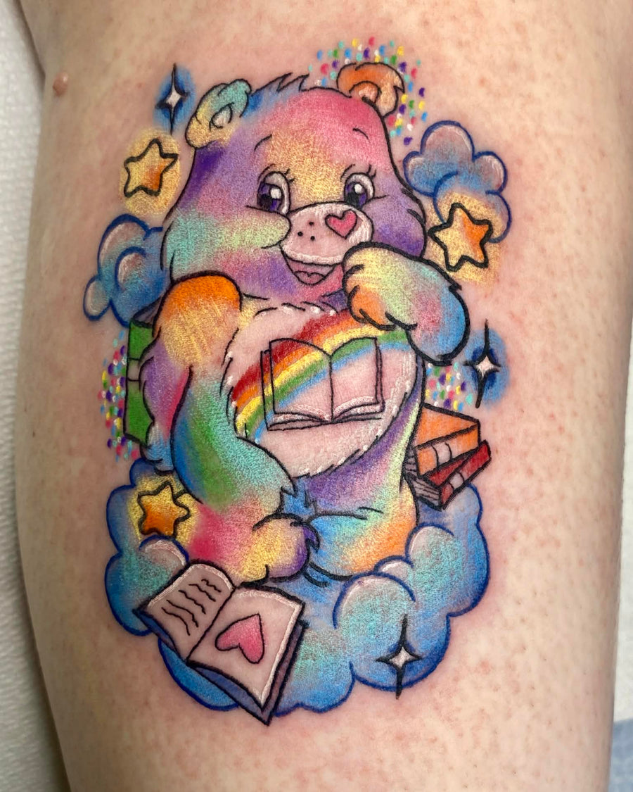 Rainbow Care Bear with Books Custom Piece