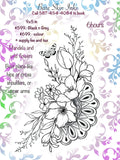 An illustrative tattoo flash design featuring a detailed half-mandala pattern paired with an organic bouquet of blooming wildflowers, delicate stems, and a small butterfly fluttering at the top, rendered in a clean fine-line style.
