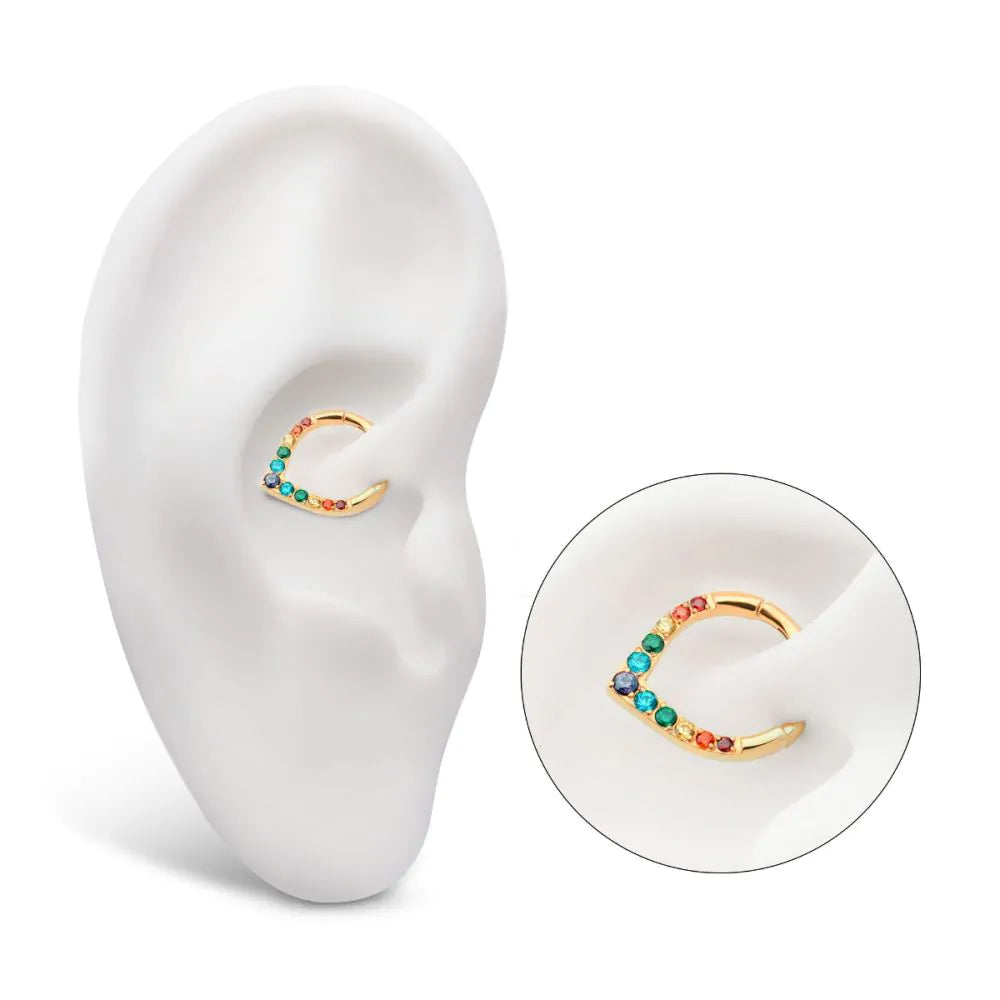 Gilded V-Point Rainbow Gem Hinged Segment Ring