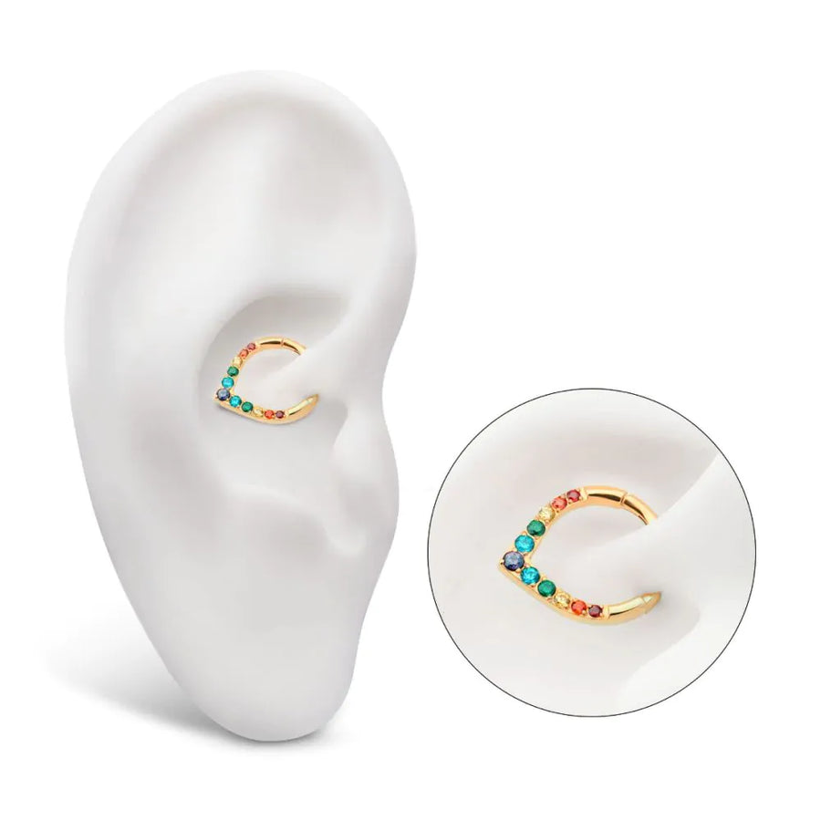 Gilded V-Point Rainbow Gem Hinged Segment Ring
